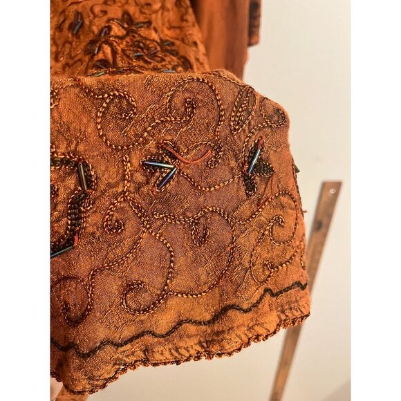 Retro Floral Beaded Boho Top Orange L Indie Hippie Western Folk Artsy Funky 80s - Picture 15 of 16